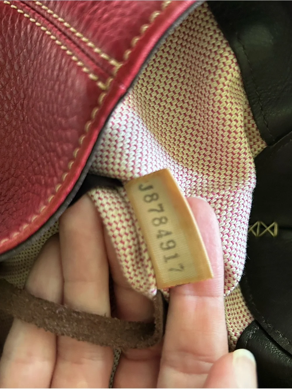 Dooney & Bourke Pebble Leather Hobo Bag in Red with Dark Brown Trim